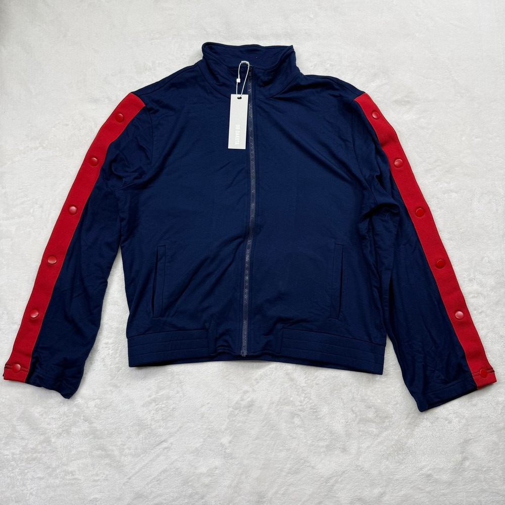 BB Dakota Womens Track Jacket Navy Blue Red Snap Button Sleeve Medium